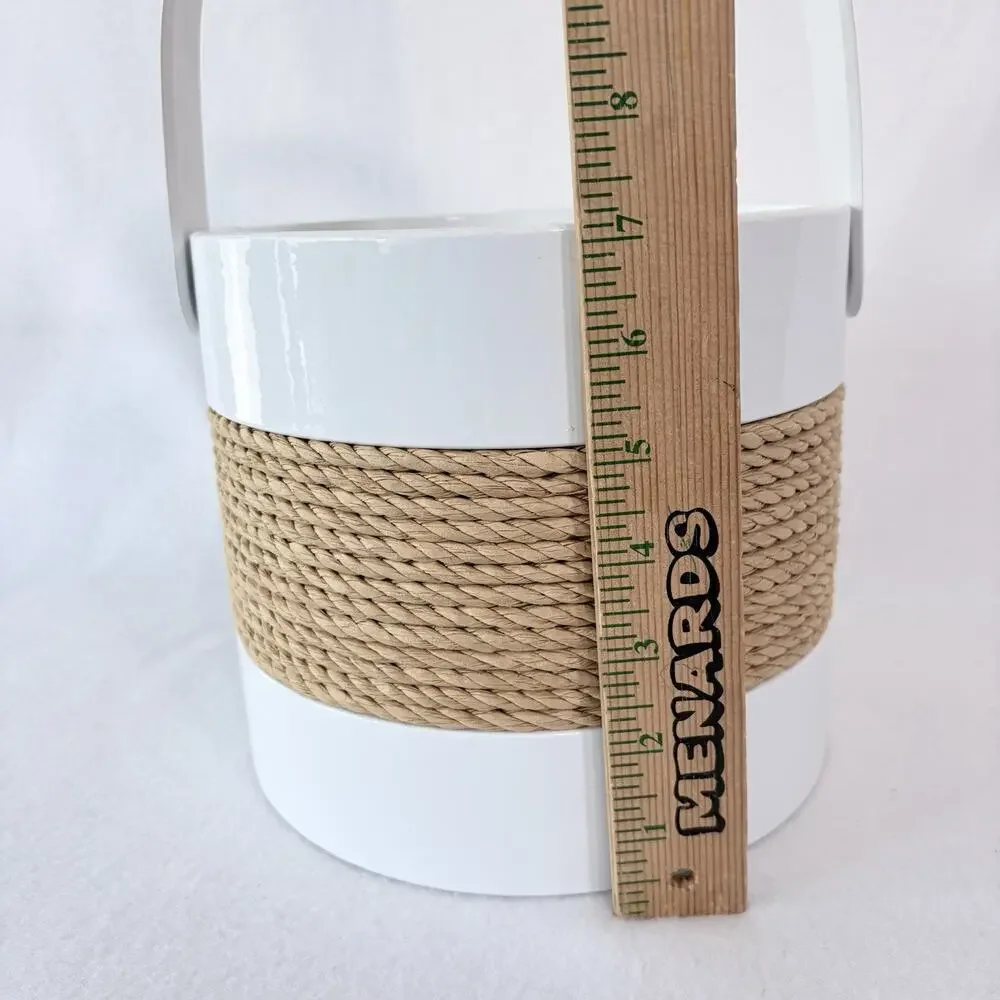 Georges Briard White Vinyl Ice Bucket Cooler Handle 70s Boho MCM Resort Beach
